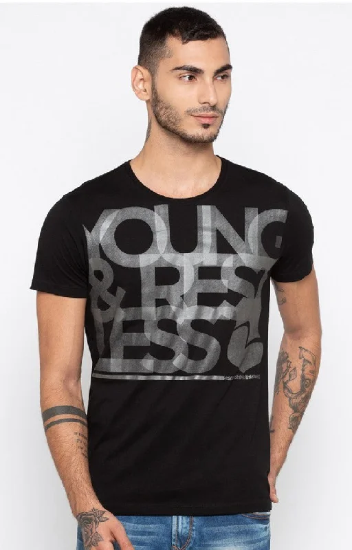 Epic Value Spykar Black Printed Slim Fit Men T-Shirts