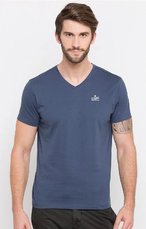 Weekend Savings Spectacle Spykar Blue Solid Slim Fit Men T-Shirts