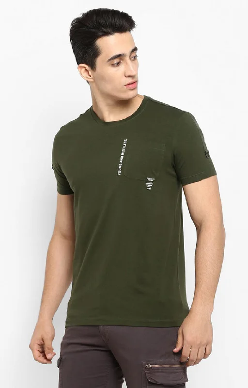 Weekend Extravaganza: Shop Now Spykar Olive Green Solid Slim Fit Men T-Shirts
