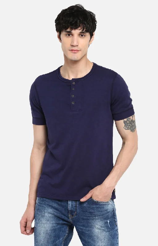 Spykar Blue Cotton Slim Fit T-Shirt For Men