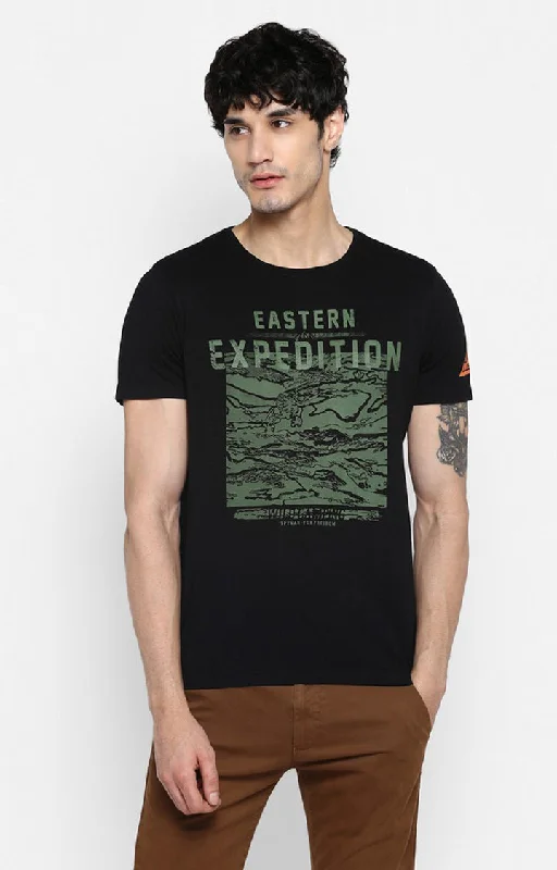 Weekend Deals You Can't Resist Spykar Black Printed Slim Fit Men T-Shirts