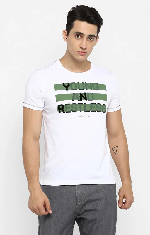 Weekend Deal Spykar White Printed Slim Fit Men T-Shirts