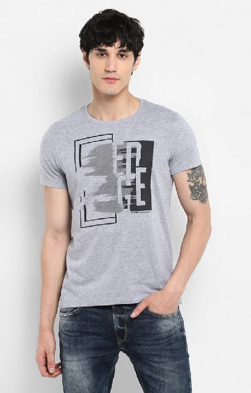Low Price Spykar Grey Printed Slim Fit Men T-Shirts