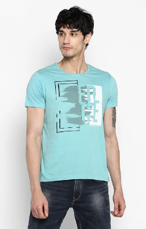 Today's Deal Spykar Marine Blue Printed Slim Fit Men T-Shirts