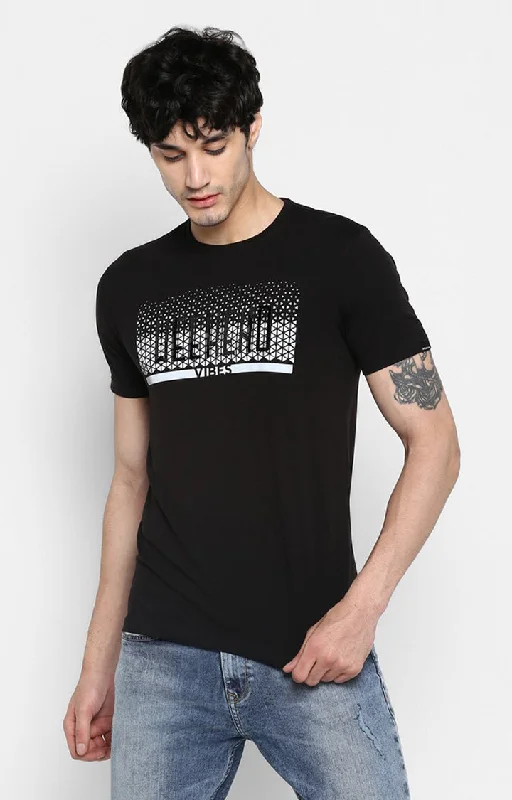 Weekend Savings Galore Spykar Jet Black Printed Shoe Liners Men T-Shirts
