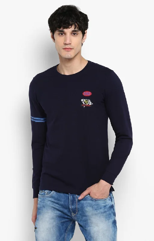 Now or Never Spykar Navy Blue Solid Slim Fit Men T-Shirts