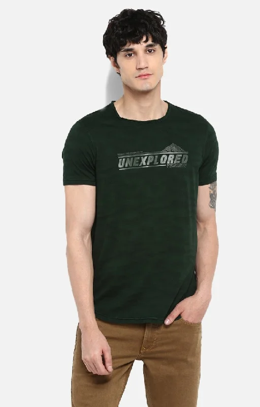 Limited Supply Spykar Olive Green Printed Slim Fit Men T-Shirts