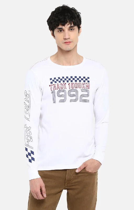 Major Deal Spykar White Printed Slim Fit Men T-Shirts