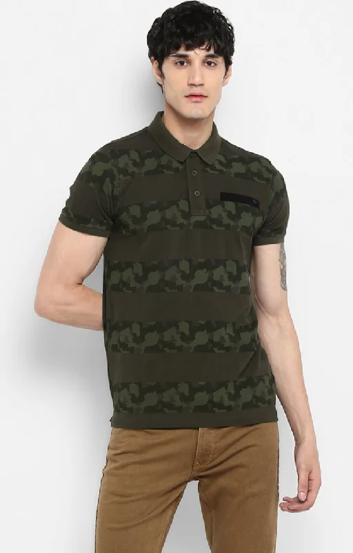 Spykar Green Cotton Slim Fit T-Shirt For Men