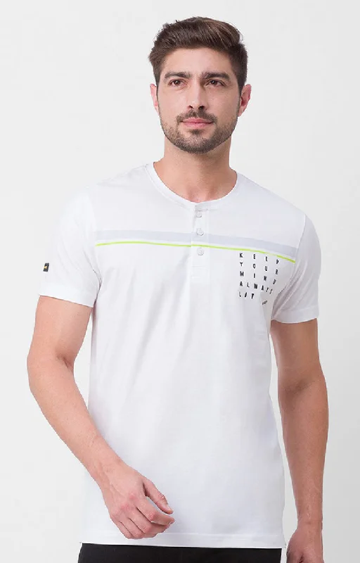 Spykar White Cotton Half Sleeve Plain Casual T-Shirt For Men