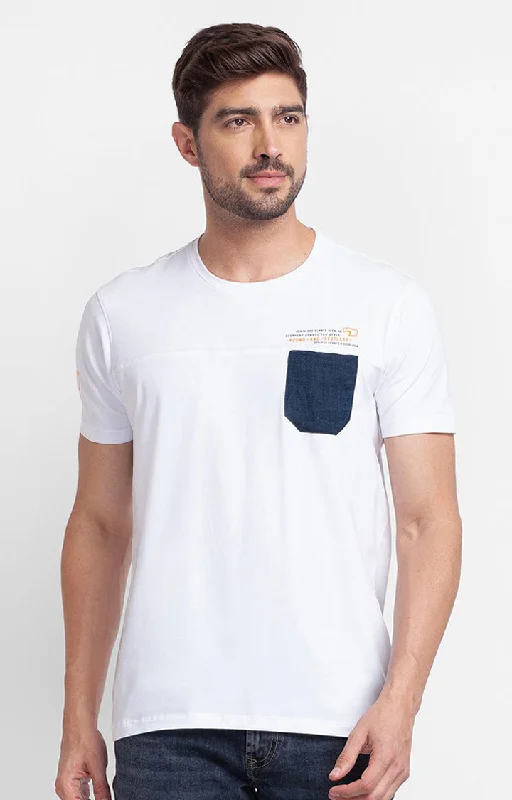 Spykar White Cotton Half Sleeve Plain Casual T-Shirt For Men