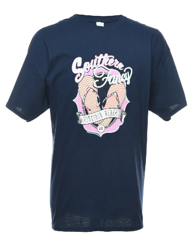 Amazing Value Navy Southern Fancy Printed T-shirt - XL