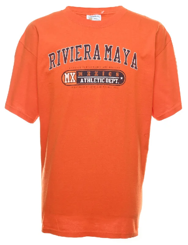 Weekend Offers That Please Orange Riviera Maya Orange Printed T-shirt - XL