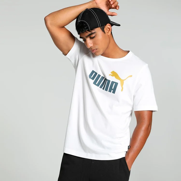 PUMA MEN'S ESSENTIALS 2-COLOR LOGO WHITE TEE