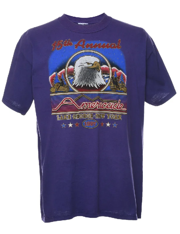 Weekend Specials to Savor Purple Printed America Design T-Shirt - XL
