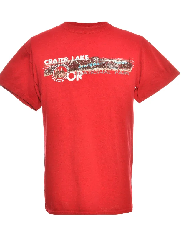 Weekend Bargains to Cherish Red Crater Lake Printed T-shirt - M
