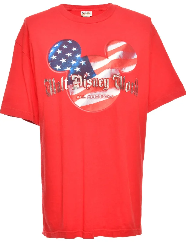 Weekend Discounts to Celebrate Red Disney Printed T-shirt - L