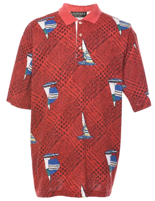Special Offer Red Nautical Design Polo Shirt - XL