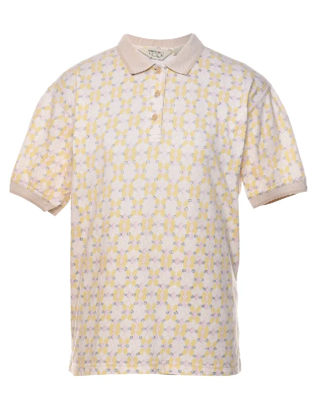 Lowest Price Reebok Light Yellow & Off-White Patterned Polo Shirt - M