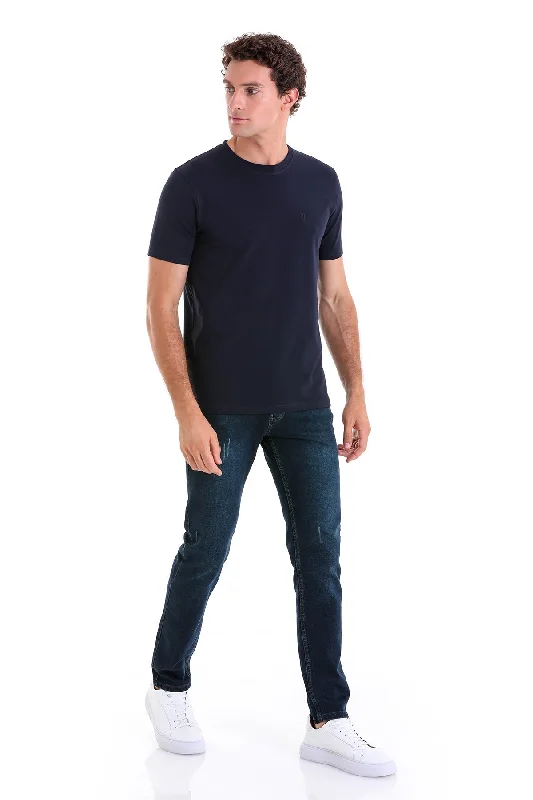 Weekend Bargains to Love Regular Fit Cotton Blend Navy Crewneck T-Shirt