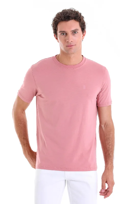 Weekend Deals to Make You Happy Regular Fit Cotton Blend Pink Crewneck T-Shirt