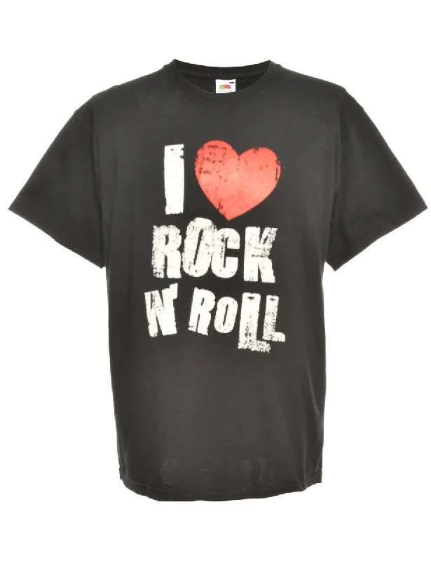 Shop and Save Rock N' Roll Design Fruit Of The Loom Printed T-shirt - L