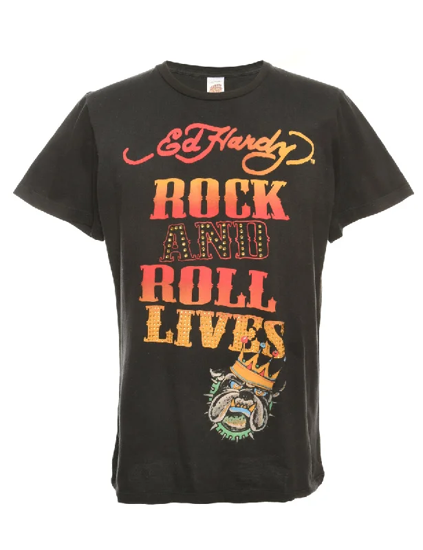 New Arrival Ed Hardy Y2K Rock N Roll Printed T-shirt - L