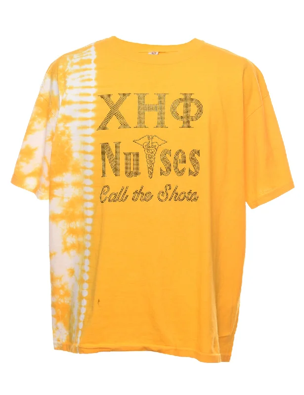 Weekend Offers That Tempt Sequined Yellow Tie Dye T-Shirt - XL