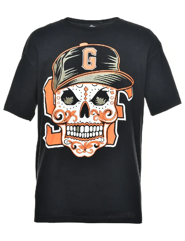 Big Deal Skull Print Black & Orange T-shirt - L