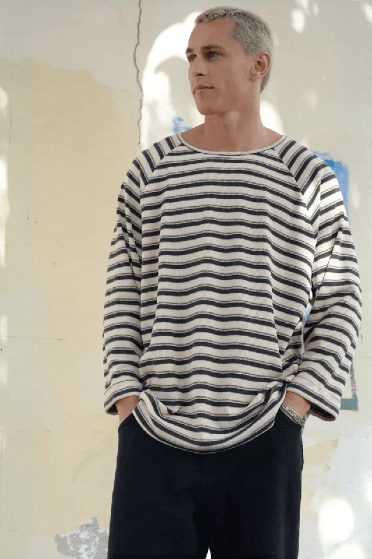 Overstock Sale Striped Long Sleeve T-Shirt - Blue and Cream