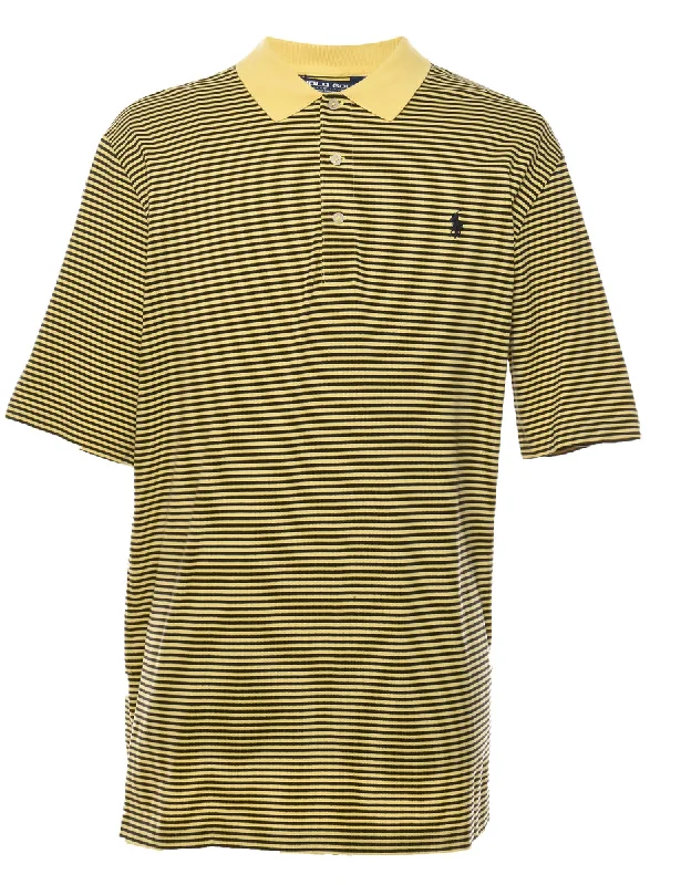 Exclusive Offer Striped Nike Golf Design Black & Yellow Polo Shirt - XL