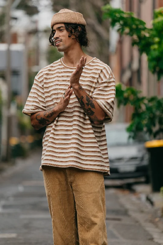 Great Bargain Striped Textured T-shirt - Brown and Cream