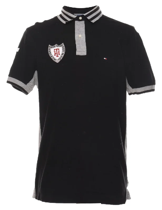 Act Fast Tommy Hilfiger Black Embroidered Polo Shirt - L