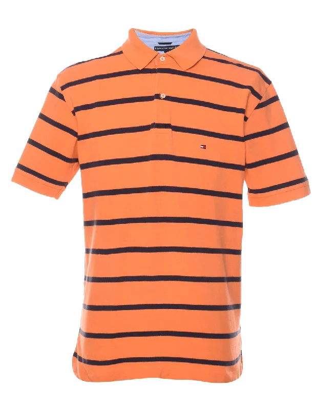 Stock Up Tommy Hilfiger Navy & Orange Striped Polo Shirt - L