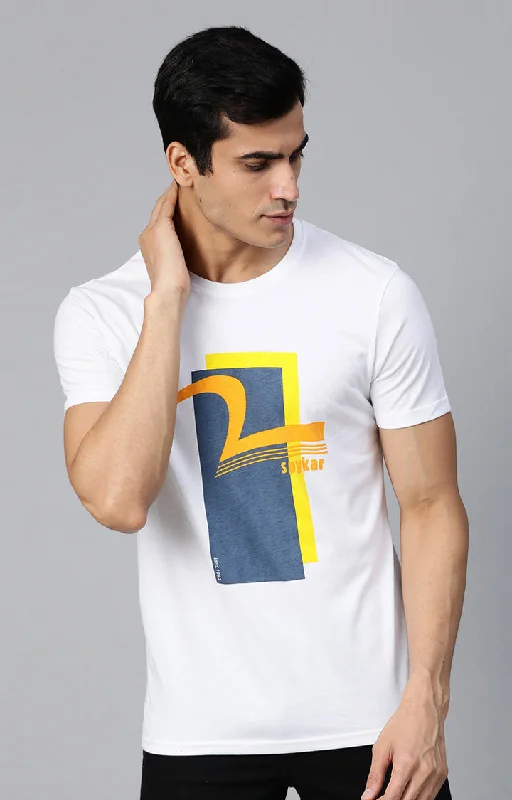 Weekend Shopping Bliss Underjeans By Spykar Men White Printed Round Neck T-Shirt