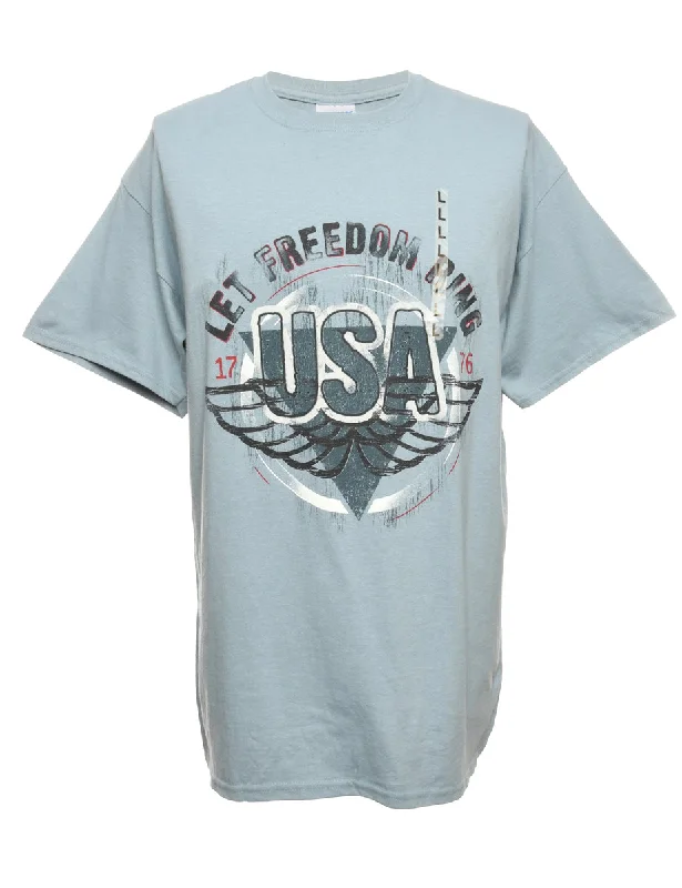 Deep Savings USA Printed Light Blue T-shirt - L