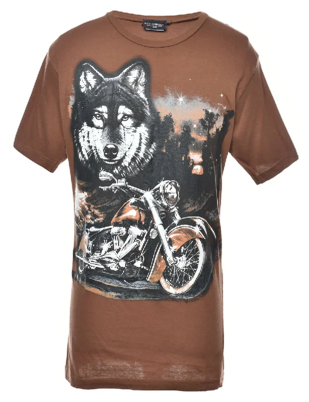 Deal Alert Wolf Print Animal T-shirt - M