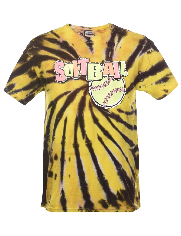 Weekend Savings Sensation Yellow & Black Tie Dye Printed T-Shirt - M