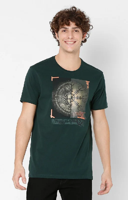 Spykar Men Green Cotton Slim Fit Round Neck T-Shirt